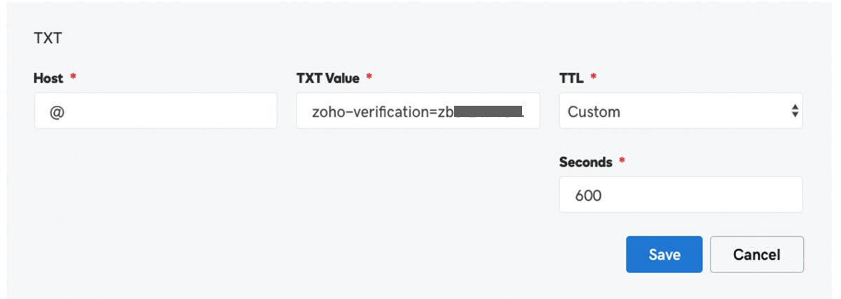 TXT Verification Zoho